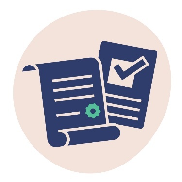 A law document and a policy document that shows a check box with a tick.